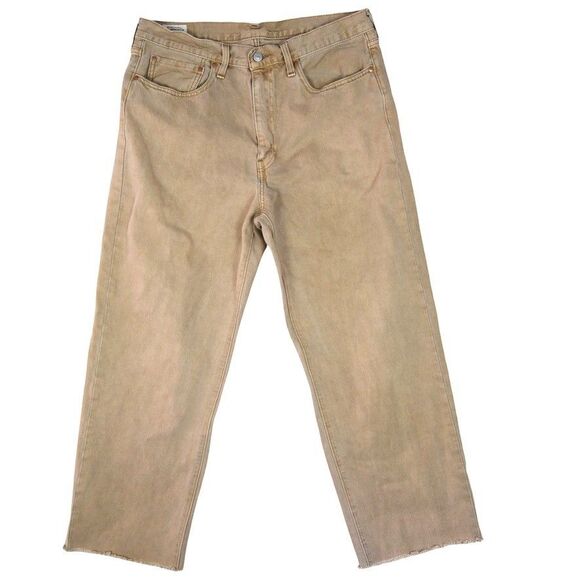 Levis JEANS MEN 34x34 PREMIUM Stay LOOSE HEMP COTTON BLEND TAN Straight Leg LOGO - Picture 1 of 10
